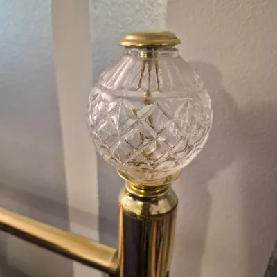 LOT 18X: Vintage Full-Size Gold Metal/Brass-Style Headboard with Crystal-Style Post Finials