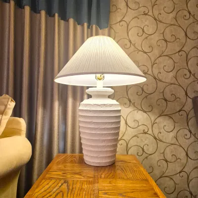 LOT 26L: Broyhill Pale Yellow Microfiber Chair & Storage Ottoman with Side Table & Lamp