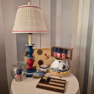 LOT 12X: Collection of Nautical/Americana Home Decor with Vintage Fiberglass Tray from Rexite by Eubanks