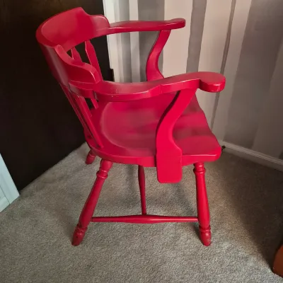 LOT 14X: Vintage H.T. Cushman Colonial Creation Red-Painted Chair & Lamp