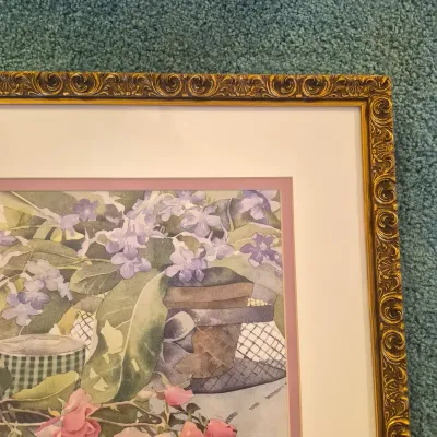 LOT 23W: Set of 2 Framed Floral Cottagecore Art Prints Signed