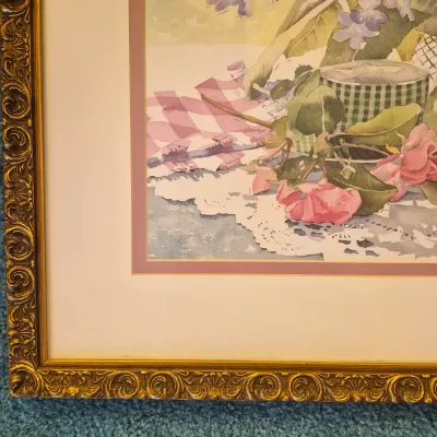 LOT 23W: Set of 2 Framed Floral Cottagecore Art Prints Signed