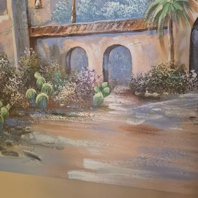 LOT 19W: Original Oil Painting of Spanish Mission-Style Architecture Signed