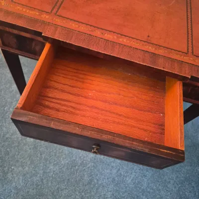 LOT 21W: Vintage Wooden Leather-Top Side Table with Drawer