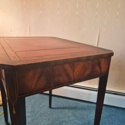 LOT 21W: Vintage Wooden Leather-Top Side Table with Drawer