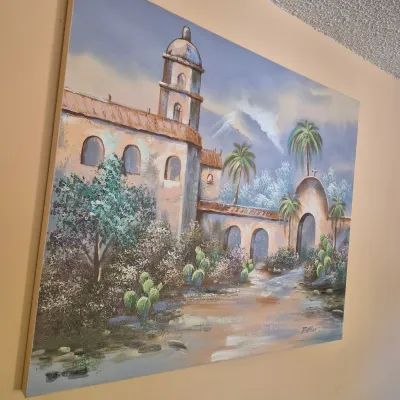 LOT 19W: Original Oil Painting of Spanish Mission-Style Architecture Signed