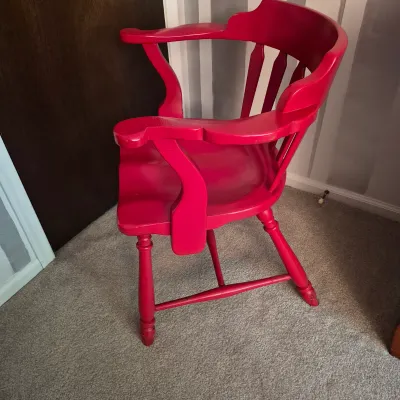 LOT 14X: Vintage H.T. Cushman Colonial Creation Red-Painted Chair & Lamp
