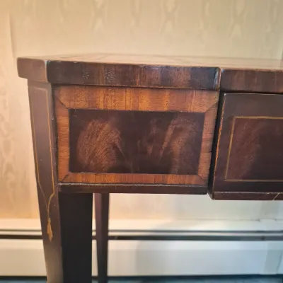 LOT 21W: Vintage Wooden Leather-Top Side Table with Drawer