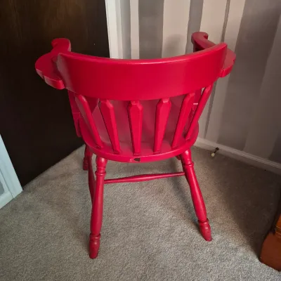 LOT 14X: Vintage H.T. Cushman Colonial Creation Red-Painted Chair & Lamp