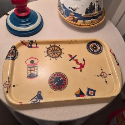 LOT 12X: Collection of Nautical/Americana Home Decor with Vintage Fiberglass Tray from Rexite by Eubanks