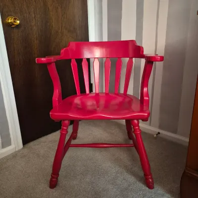 LOT 14X: Vintage H.T. Cushman Colonial Creation Red-Painted Chair & Lamp