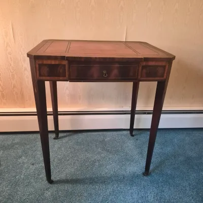 LOT 21W: Vintage Wooden Leather-Top Side Table with Drawer