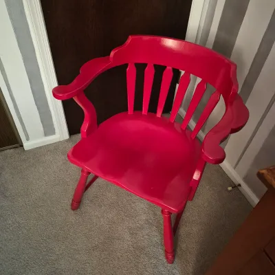 LOT 14X: Vintage H.T. Cushman Colonial Creation Red-Painted Chair & Lamp
