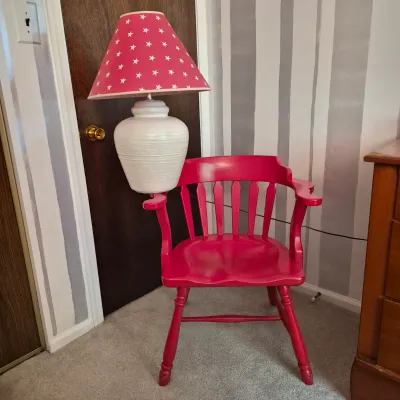 LOT 14X: Vintage H.T. Cushman Colonial Creation Red-Painted Chair & Lamp