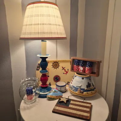 LOT 12X: Collection of Nautical/Americana Home Decor with Vintage Fiberglass Tray from Rexite by Eubanks