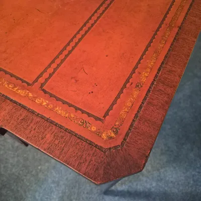LOT 21W: Vintage Wooden Leather-Top Side Table with Drawer
