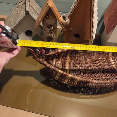 Sale Photo Thumbnail #369: Made locally, 4 birdhouses and a "canoe" basket