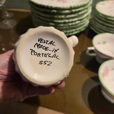 Pink and White Floral Dish Set from Portugal