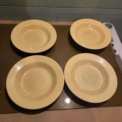 Sale Photo Thumbnail #231: 4 Flanged Bowls, 3 dessert plates, 5 berry bowls - Fiesta Yellow