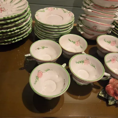 Pink and White Floral Dish Set from Portugal