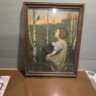 Sale Photo Thumbnail #498: 3 metal Laundry art - new. Old framed Bluebird of Happiness