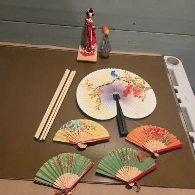 Sale Photo Thumbnail #177: some very small fans, chopsticks, doll etc