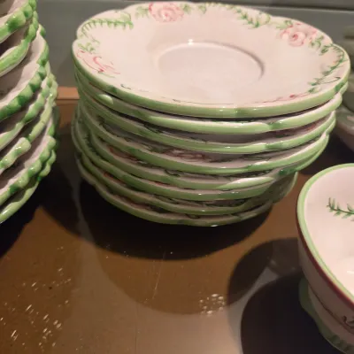 Pink and White Floral Dish Set from Portugal