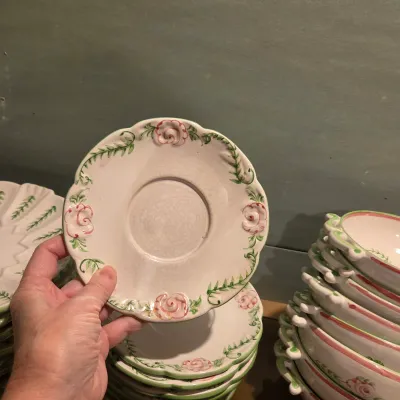 Pink and White Floral Dish Set from Portugal
