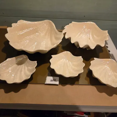 Sale Photo Thumbnail #381: Set of 5 Graduated Shell Bowls. these are fairly big and iridescent, super pretty. Some have a few chips