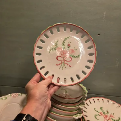 Pink and White Floral Dish Set from Portugal
