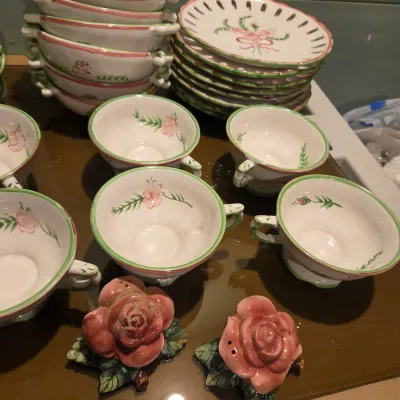 Pink and White Floral Dish Set from Portugal
