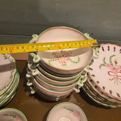 Pink and White Floral Dish Set from Portugal