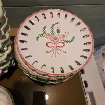 Pink and White Floral Dish Set from Portugal