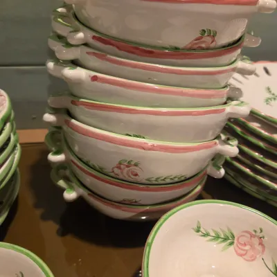 Pink and White Floral Dish Set from Portugal