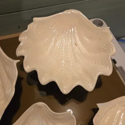 Sale Photo Thumbnail #384: Set of 5 Graduated Shell Bowls. these are fairly big and iridescent, super pretty. Some have a few chips