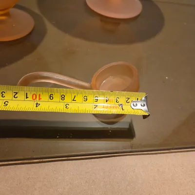 Sale Photo Thumbnail #317: Old Floral Painted Pink satin footed bowls and mayo spoon. Acid etched satin glass