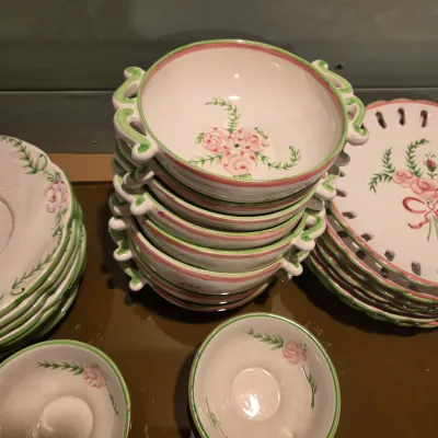 Pink and White Floral Dish Set from Portugal