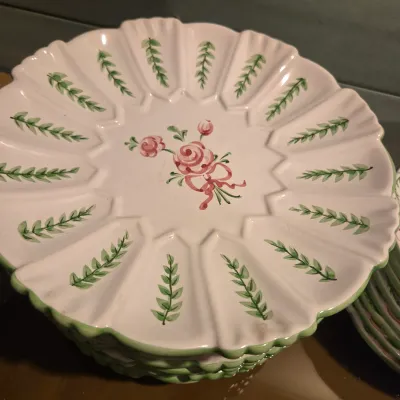 Pink and White Floral Dish Set from Portugal