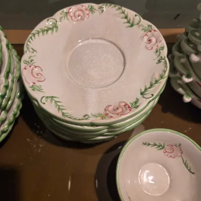 Pink and White Floral Dish Set from Portugal