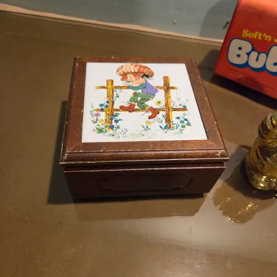 Sale Photo Thumbnail #351: Bubble Yum, Astronaut and globe banks. all have their stoppers. Small Tile Jewelry box