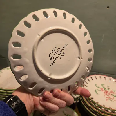 Pink and White Floral Dish Set from Portugal