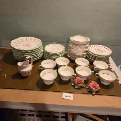 Pink and White Floral Dish Set from Portugal