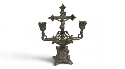 Sale Photo Thumbnail #25: Metal viaticum cross candelabra