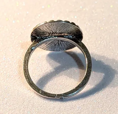 **NEW ARRIVAL** Size 6½ "Silver & Black" RING with Round Turquoise Style Stone and 23 "Spikes" on a Silver Tone...