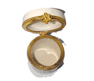 ***NEW ARRIVAL*** HINGED CERAMIC Cylinder Shape "PINK ROSE FLOWERS" TRINKET BOX (2" H x 2" Diam.) with GOLD Tone...