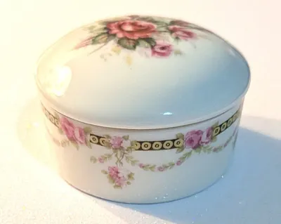 ***NEW ARRIVAL*** Small CERAMIC Round 2 Pc. "ROSES" TRINKET BOX (2" Diam.) Marked "Liette International" with...