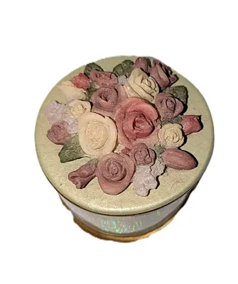 ***NEW ARRIVAL*** Vintage-Style RESIN Round Shape 2 Pc. "ROSE BOUQUET FLOWERS" TRINKET BOX (2" H x 2¼" Diam.) with...