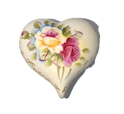 ***NEW ARRIVAL*** Vintage-Style RESIN HEART Shape 2 Pc. "PURPLE & WHITE FLOWERS" TRINKET BOX (2" x 2" x 1¾")...
