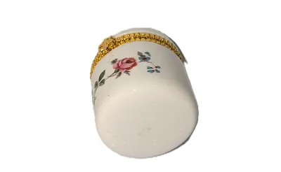 ***NEW ARRIVAL*** HINGED CERAMIC Cylinder Shape "PINK ROSE FLOWERS" TRINKET BOX (2" H x 2" Diam.) with GOLD Tone...