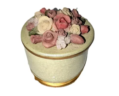 ***NEW ARRIVAL*** Vintage-Style RESIN Round Shape 2 Pc. "ROSE BOUQUET FLOWERS" TRINKET BOX (2" H x 2¼" Diam.) with...
